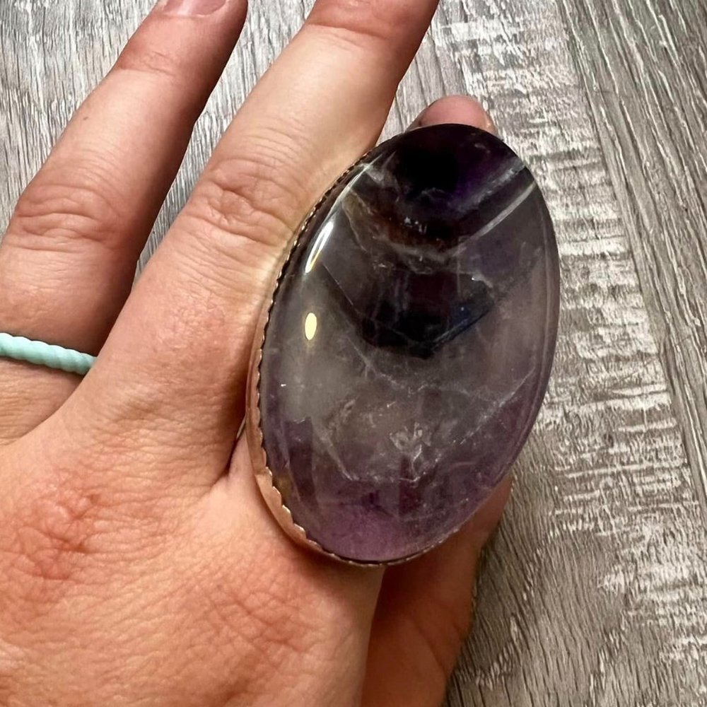 GORGEOUS!!!! LARGE Amethyst 925 Sterling Silver Size 8.5 Plate Ring